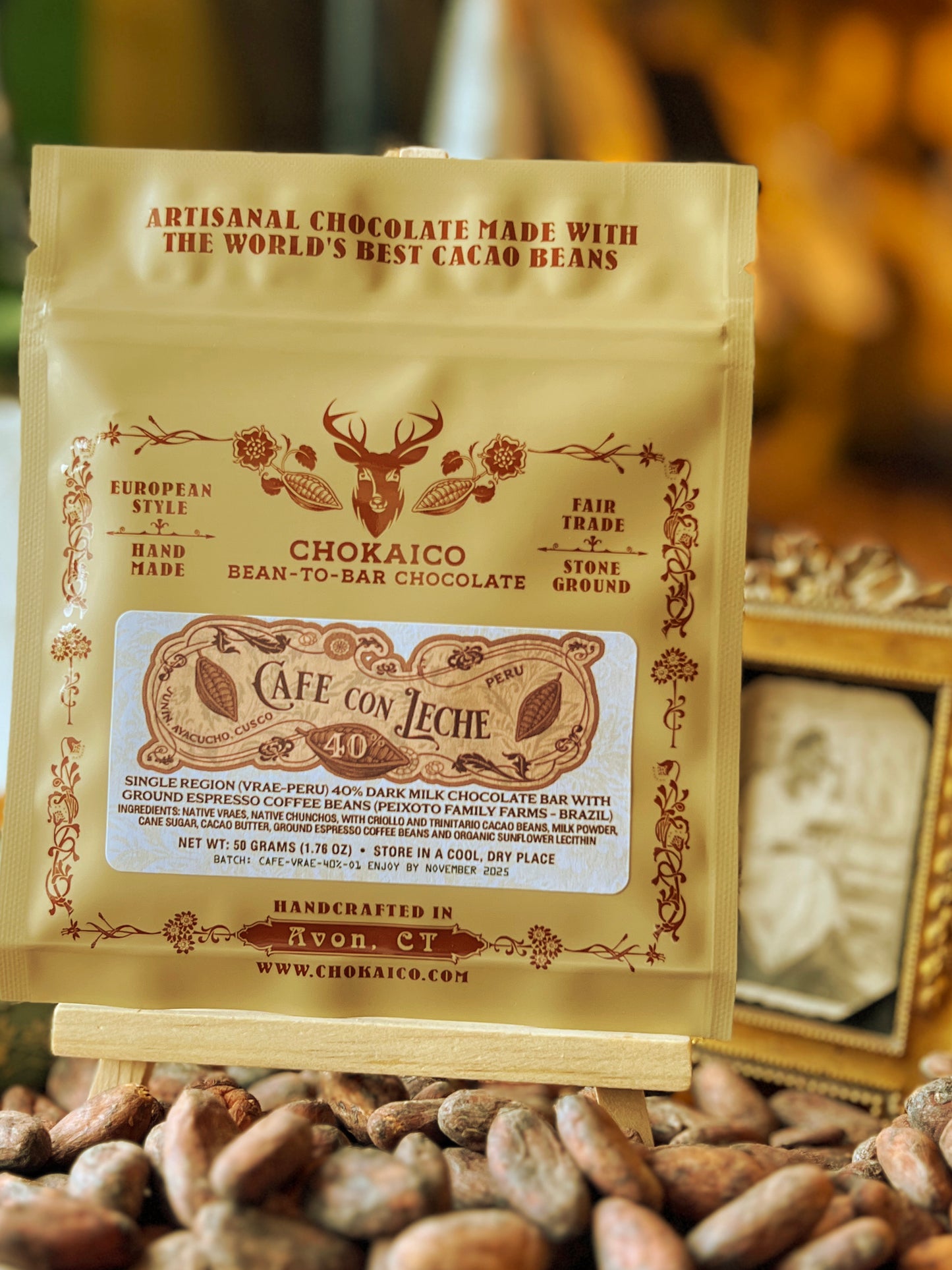 Cafe con leche -VRAE 40% Dark Milk Chocolate bar - Junín, Ayacucho, Cusco -Peru