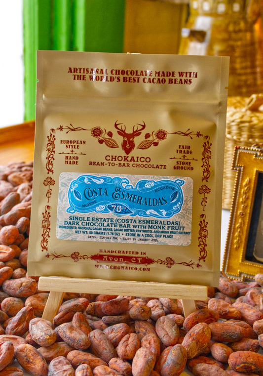 Costa Esmeraldas 70% Dark Chocolate -Muisne, Esmeraldas Province, Ecuador Sweetened with monk fruit