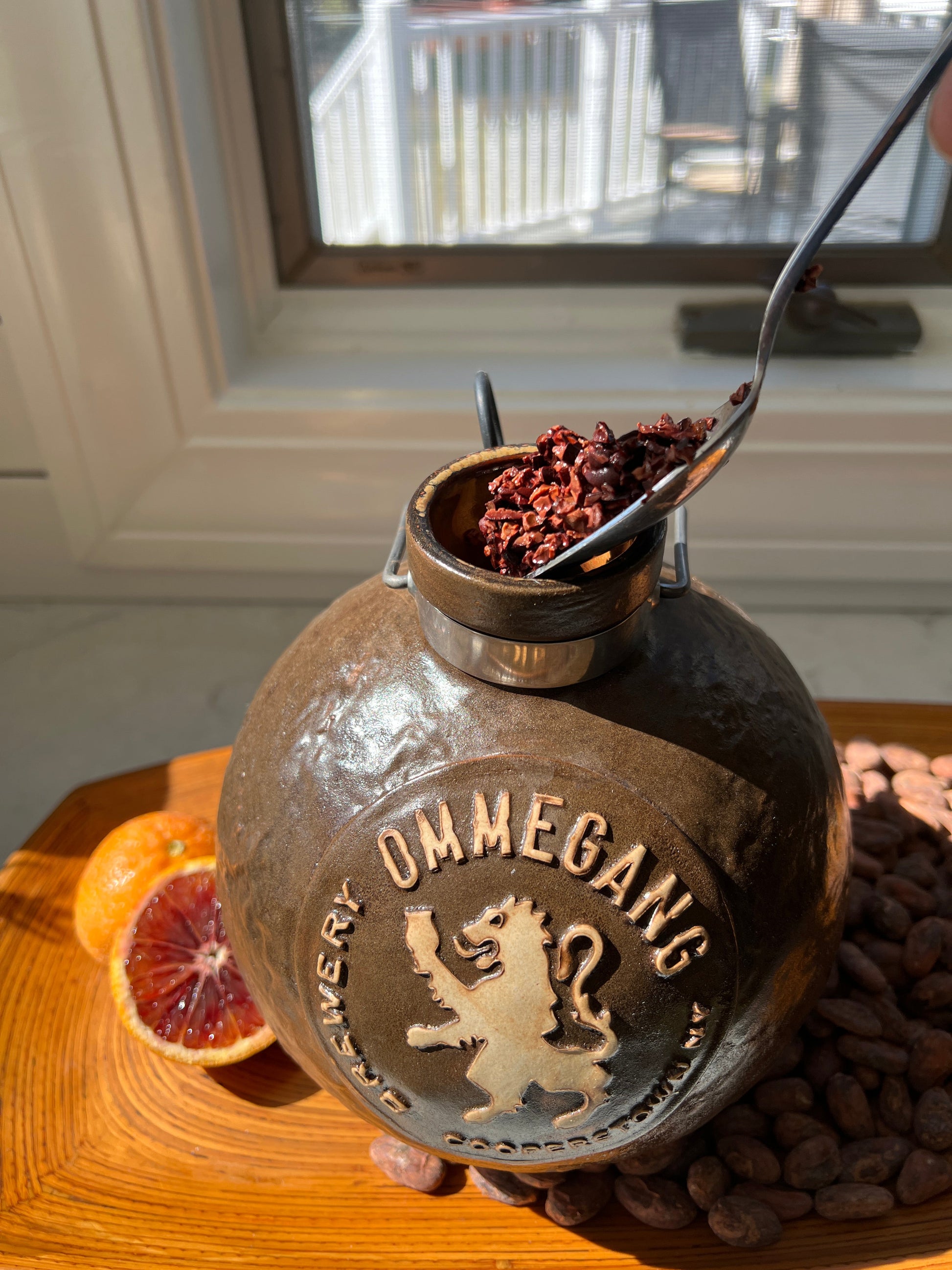 negroni nibs go into a growler for soaking