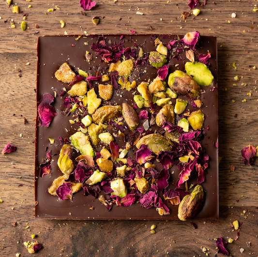 Persian Nights 70% Dark Chocolate with Rose Petals and Pistachios